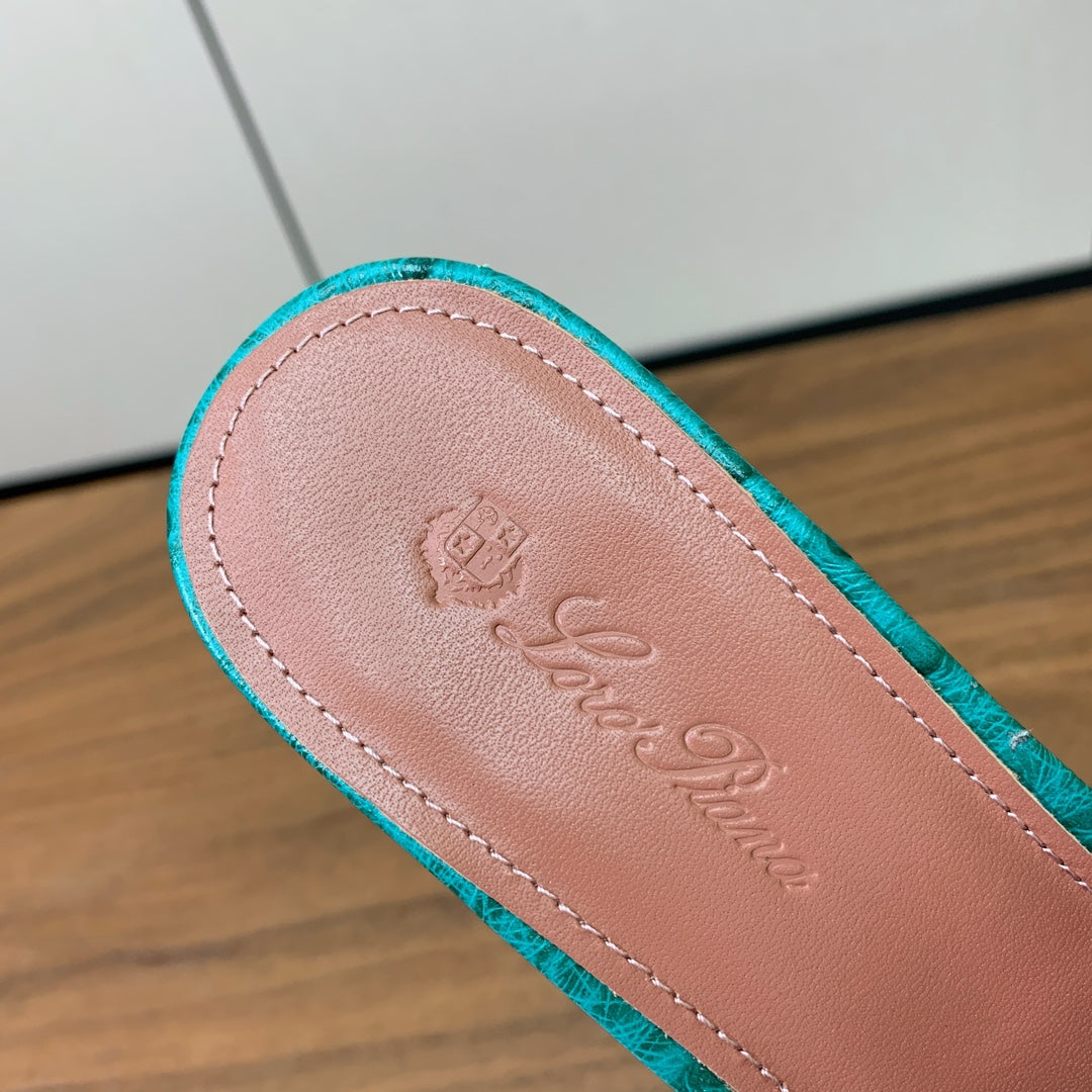 HIGH HEEL IN TEAL GREEN LAMBSKIN OSTRICH SKIN