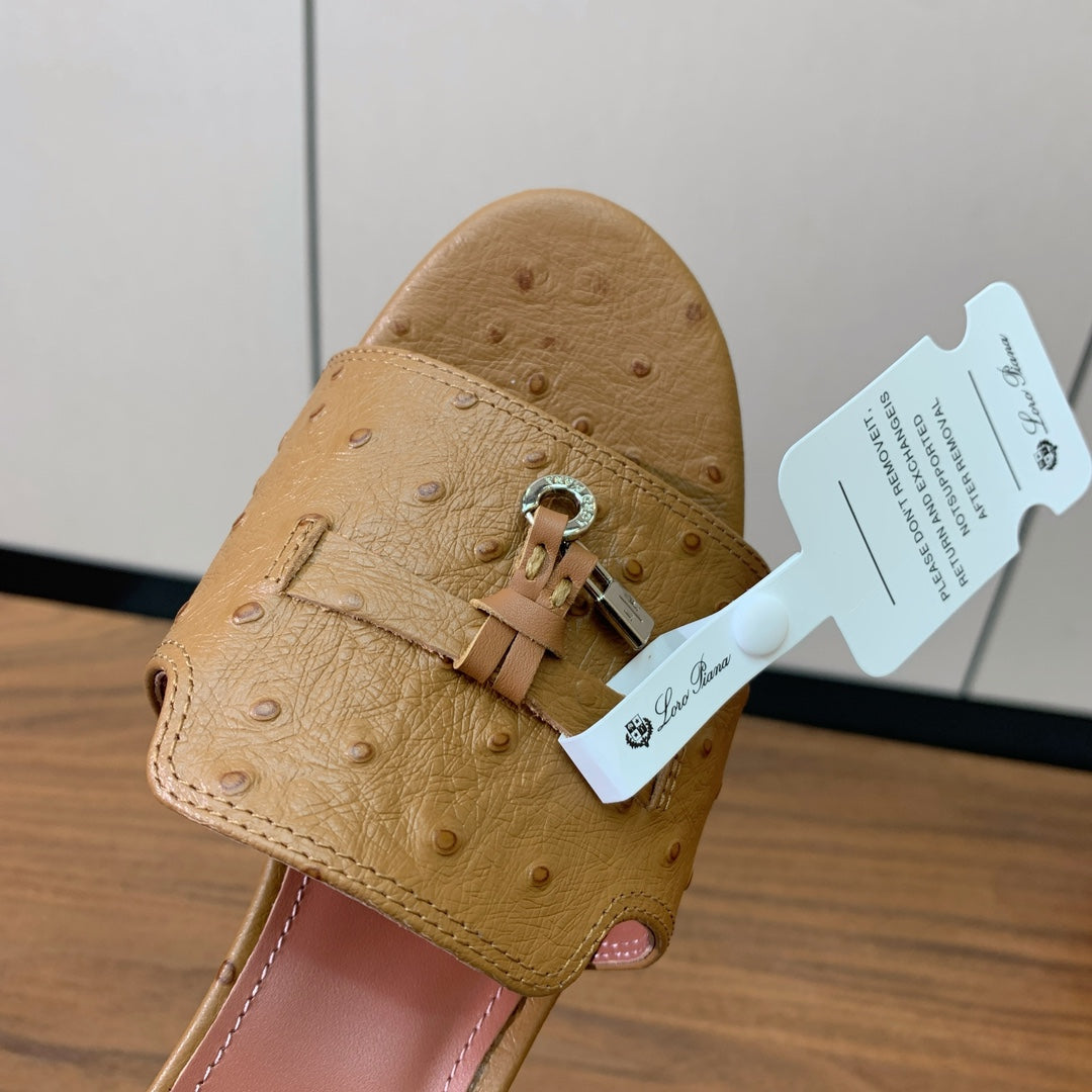 HIGH HEEL IN LIGHT BROWN LAMBSKIN OSTRICH SKIN