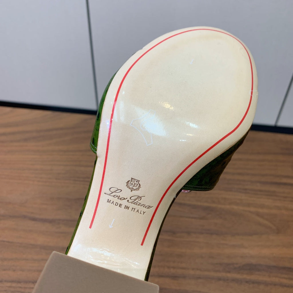 HIGH HEEL IN DARK GREEN LAMBSKIN OSTRICH SKIN