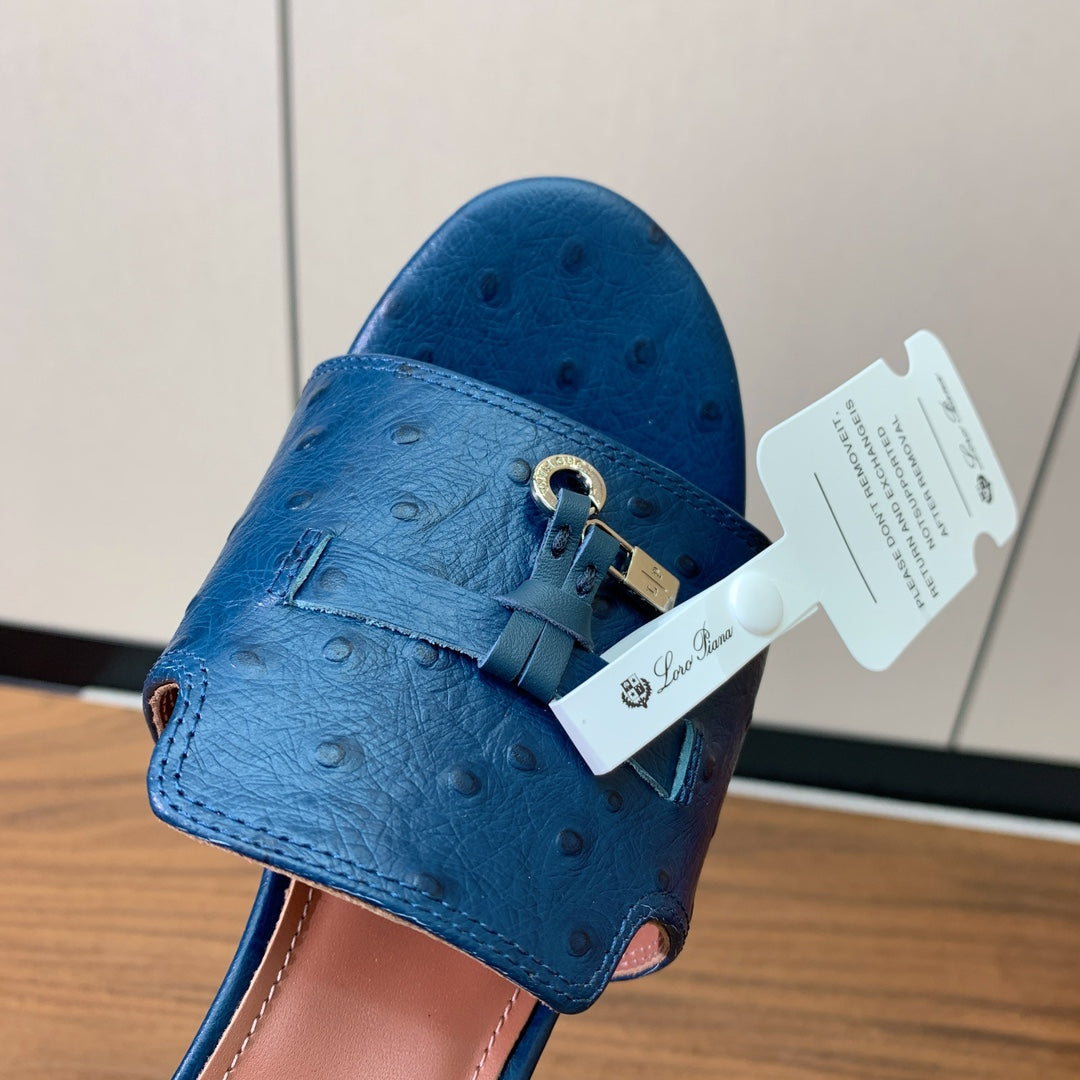 HIGH HEEL IN NAVY BLUE LAMBSKIN OSTRICH SKIN