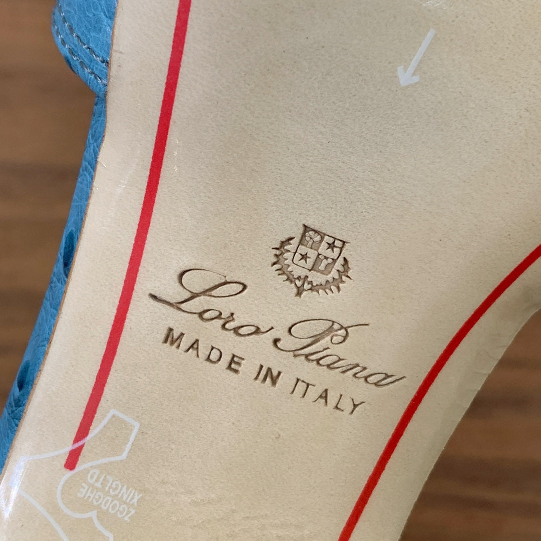 HIGH HEEL IN LIGHT BLUE LAMBSKIN OSTRICH SKIN