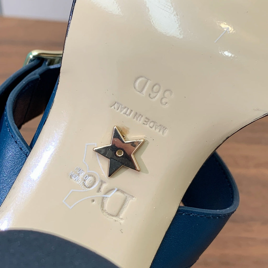 THREE-STRAP HIGH-HEELED EMBROIDERED SANDALS NAVY BLUE