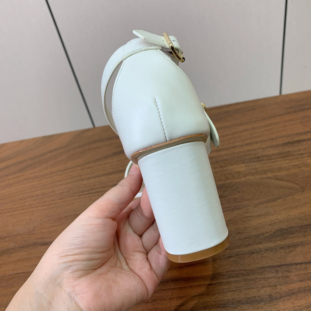 THREE-STRAP HIGH-HEELED EMBROIDERED SANDALS WHITE