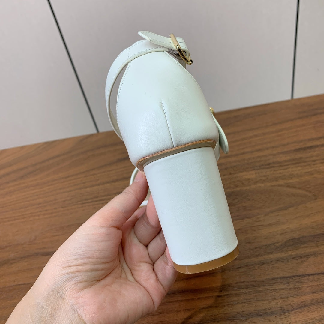 THREE-STRAP HIGH-HEELED EMBROIDERED SANDALS WHITE