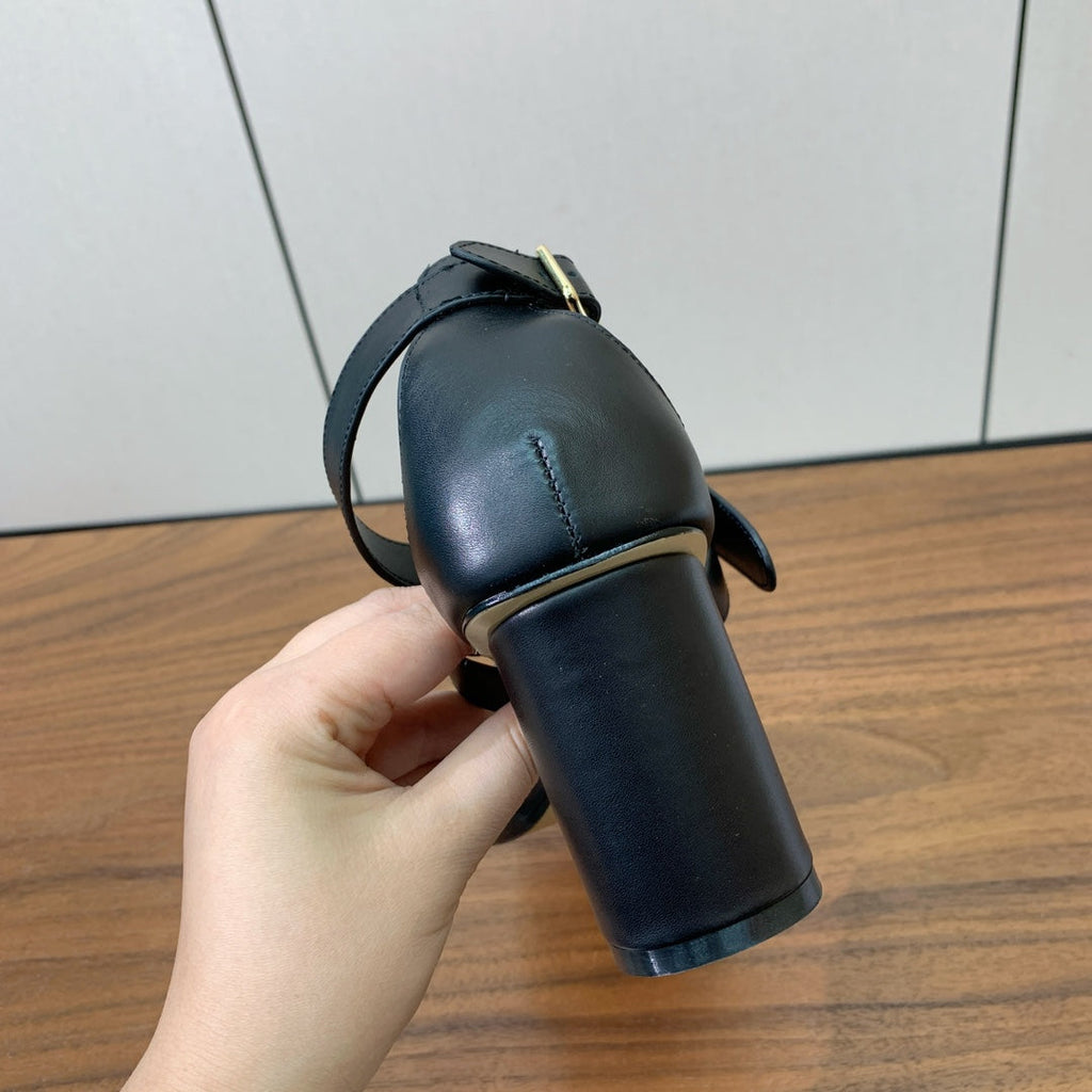 THREE-STRAP HIGH-HEELED EMBROIDERED SANDALS BLACK