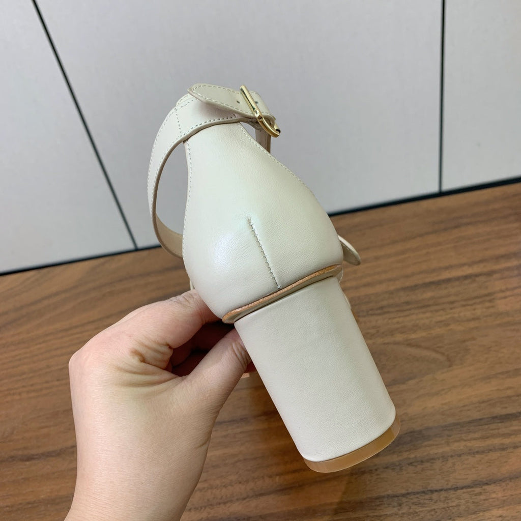 THREE-STRAP HIGH-HEELED EMBROIDERED SANDALS NUDE BEIGE