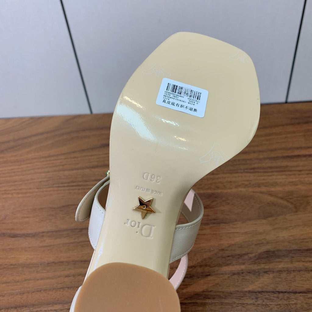 THREE-STRAP HIGH-HEELED EMBROIDERED SANDALS NUDE BEIGE