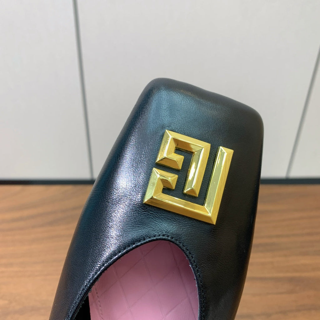 BALMAIN 25S FLAT EDEN SLINGBACKS IN BLACK CALFSKIN