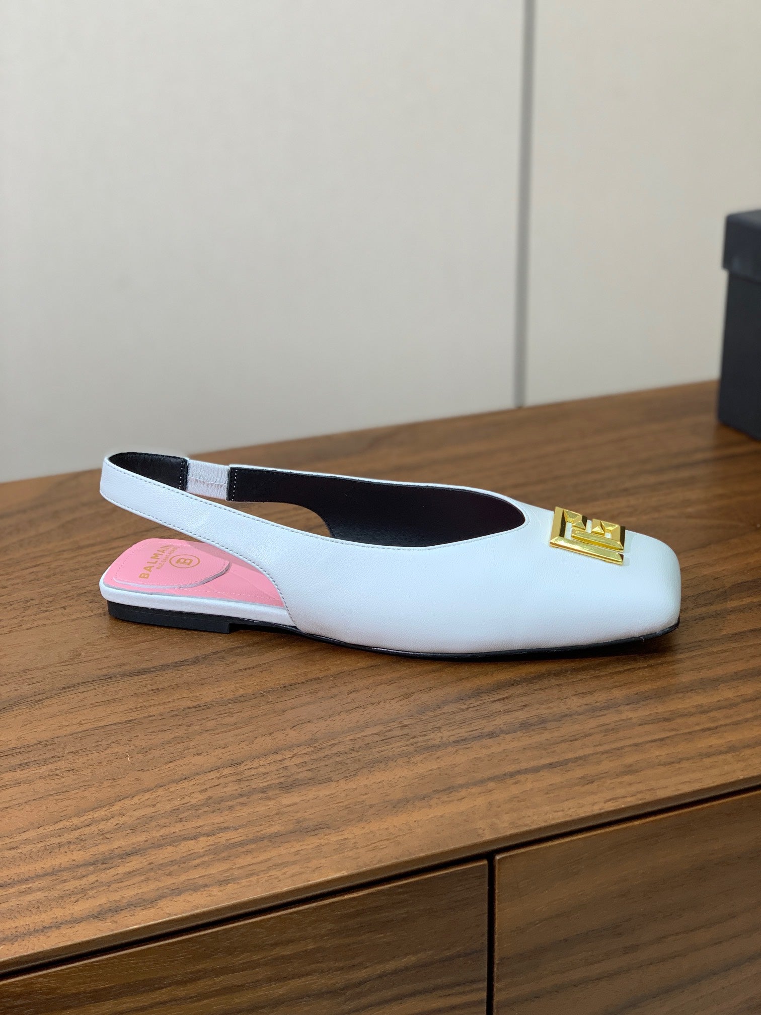 BALMAIN 25S FLAT EDEN SLINGBACKS IN WHITE CALFSKIN