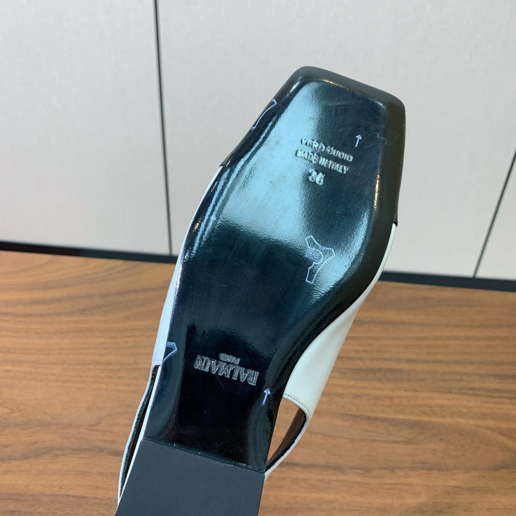 BALMAIN 25S FLAT EDEN SLINGBACKS IN BLACK AND WHITE CALFSKIN