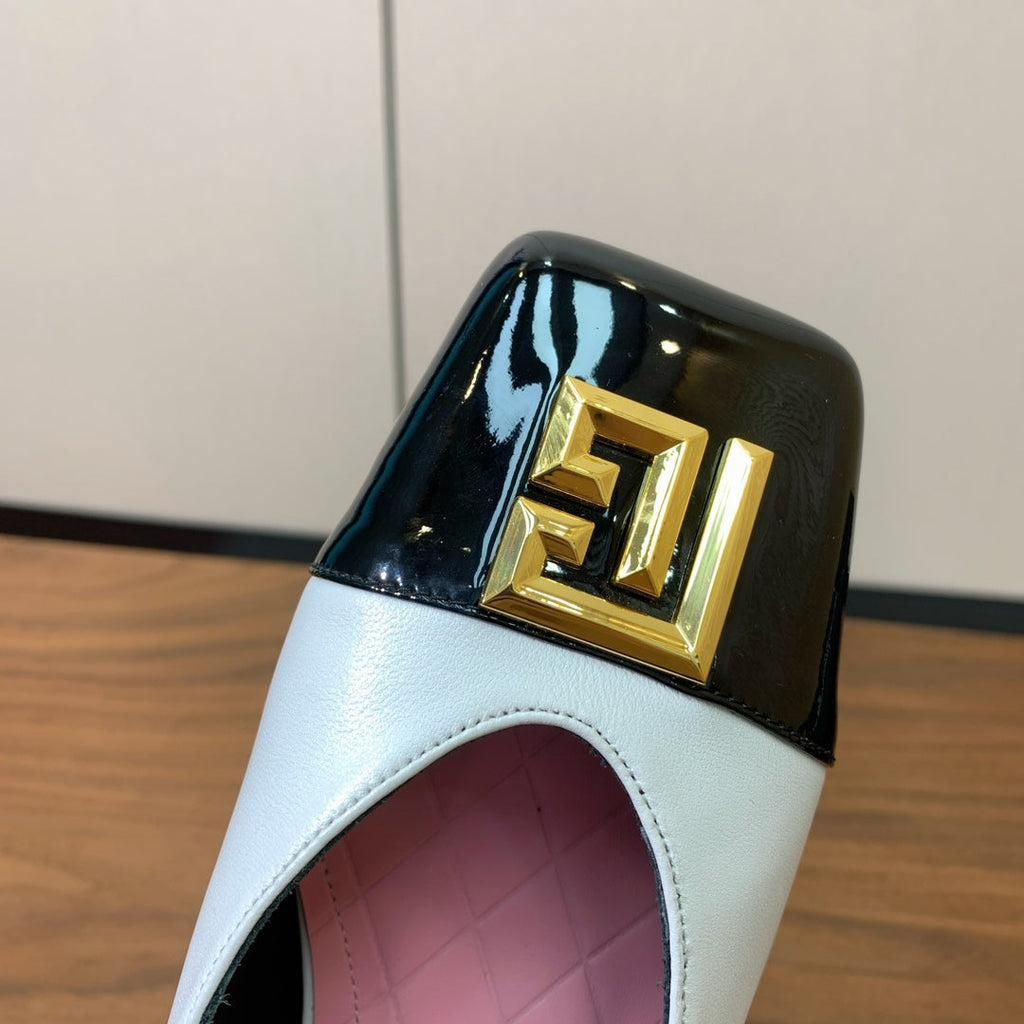 BALMAIN 25S FLAT EDEN SLINGBACKS IN BLACK AND WHITE CALFSKIN