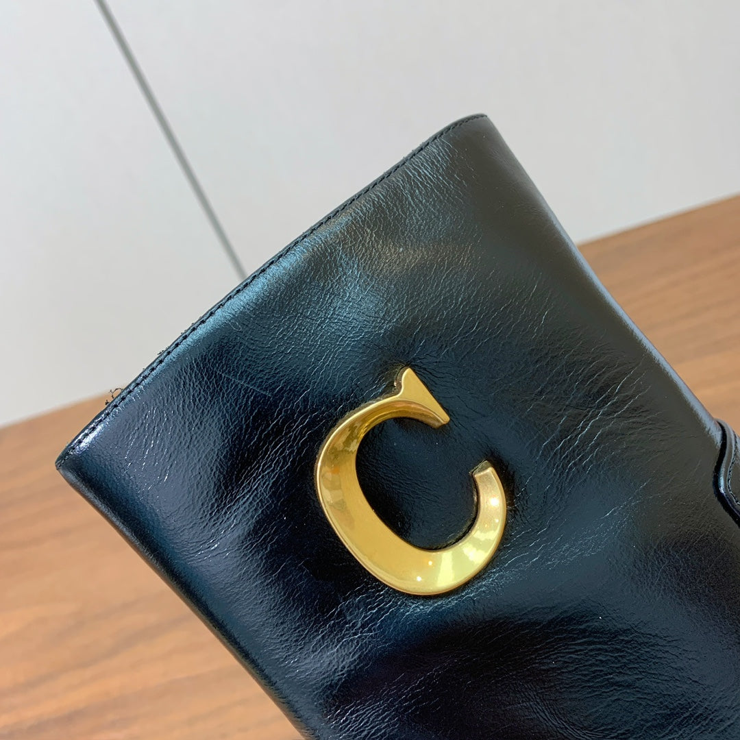 DIOR 25S ANKLE BOOTS 80 MM IN BLACK CALFSKIN WITH GOLD HARDWARE