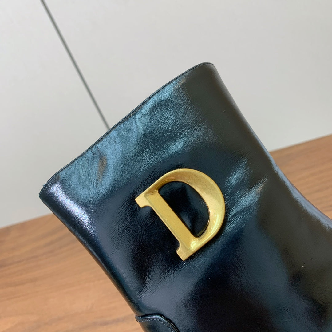 DIOR 25S ANKLE BOOTS 80 MM IN BLACK CALFSKIN WITH GOLD HARDWARE
