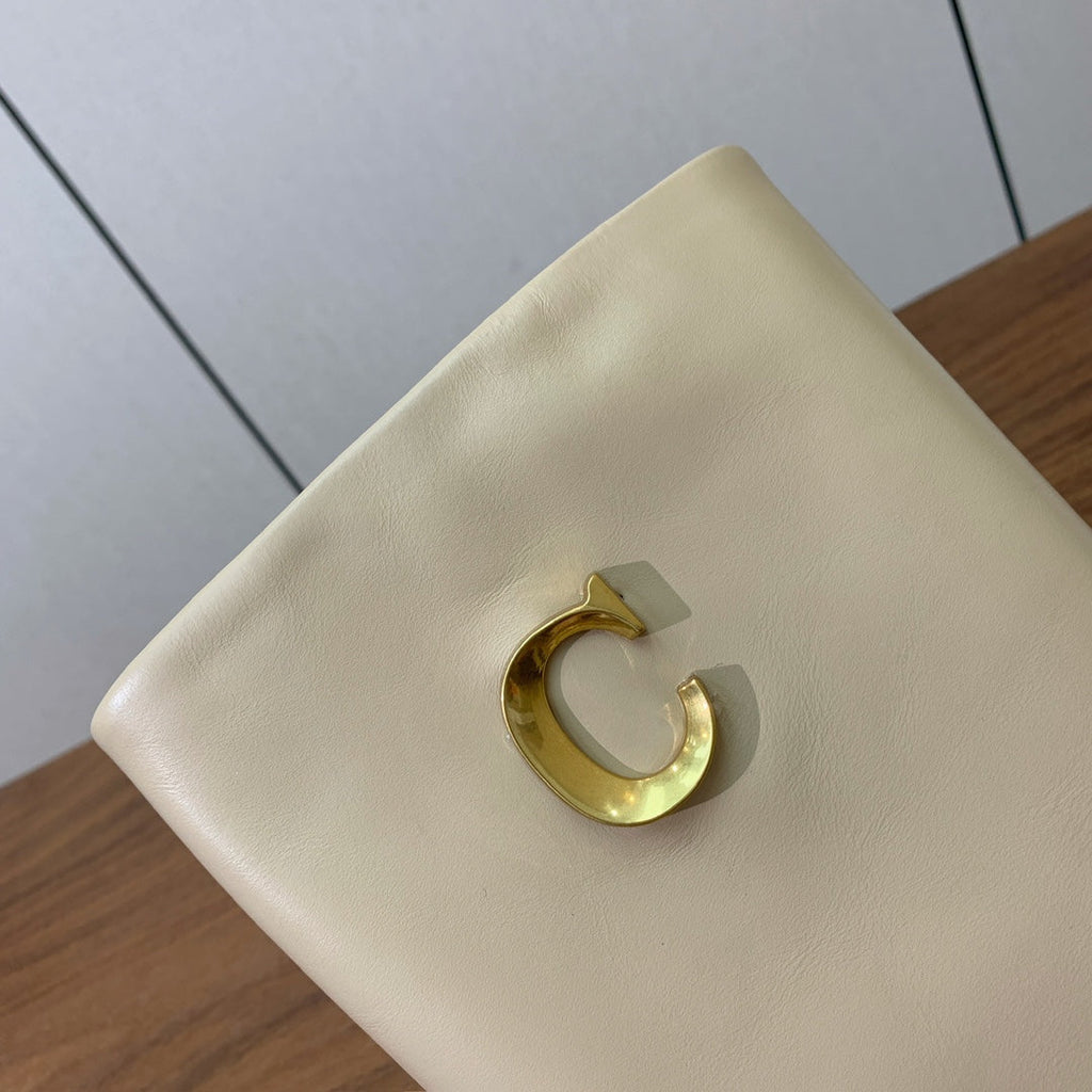 DIOR 25S KNEE-HIGH BOOTS 80 MM IN BEIGE CALFSKIN WITH GOLD HARDWARE