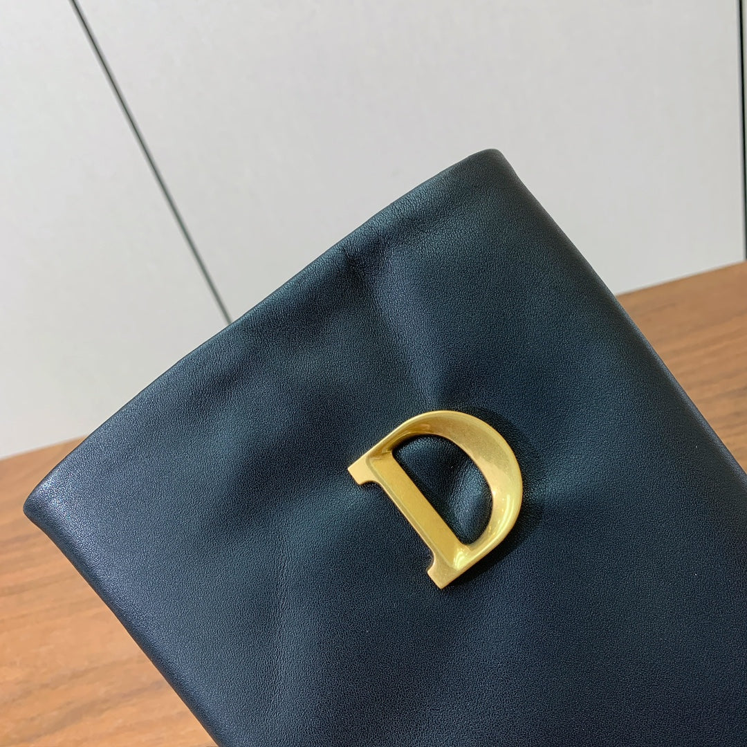 DIOR 25S KNEE-HIGH BOOTS 80 MM IN BLACK CALFSKIN WITH GOLD HARDWARE