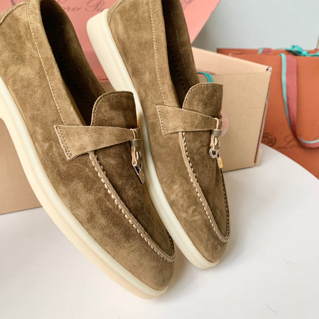 Loro Piana Brown Suede Summer Charms Walk Loafers