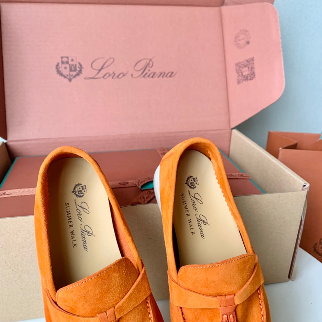 Loro Piana Light Orange Suede Summer Charms Walk Loafers