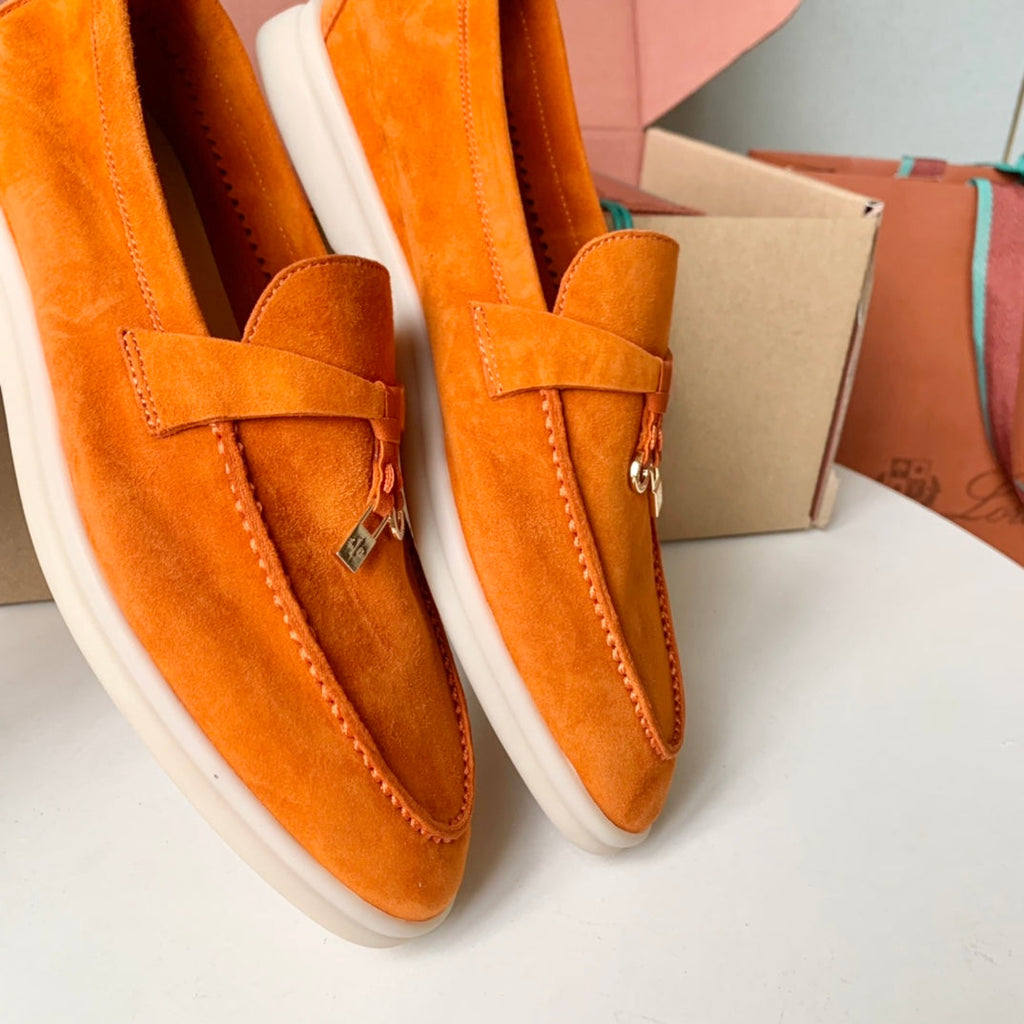 Loro Piana Light Orange Suede Summer Charms Walk Loafers