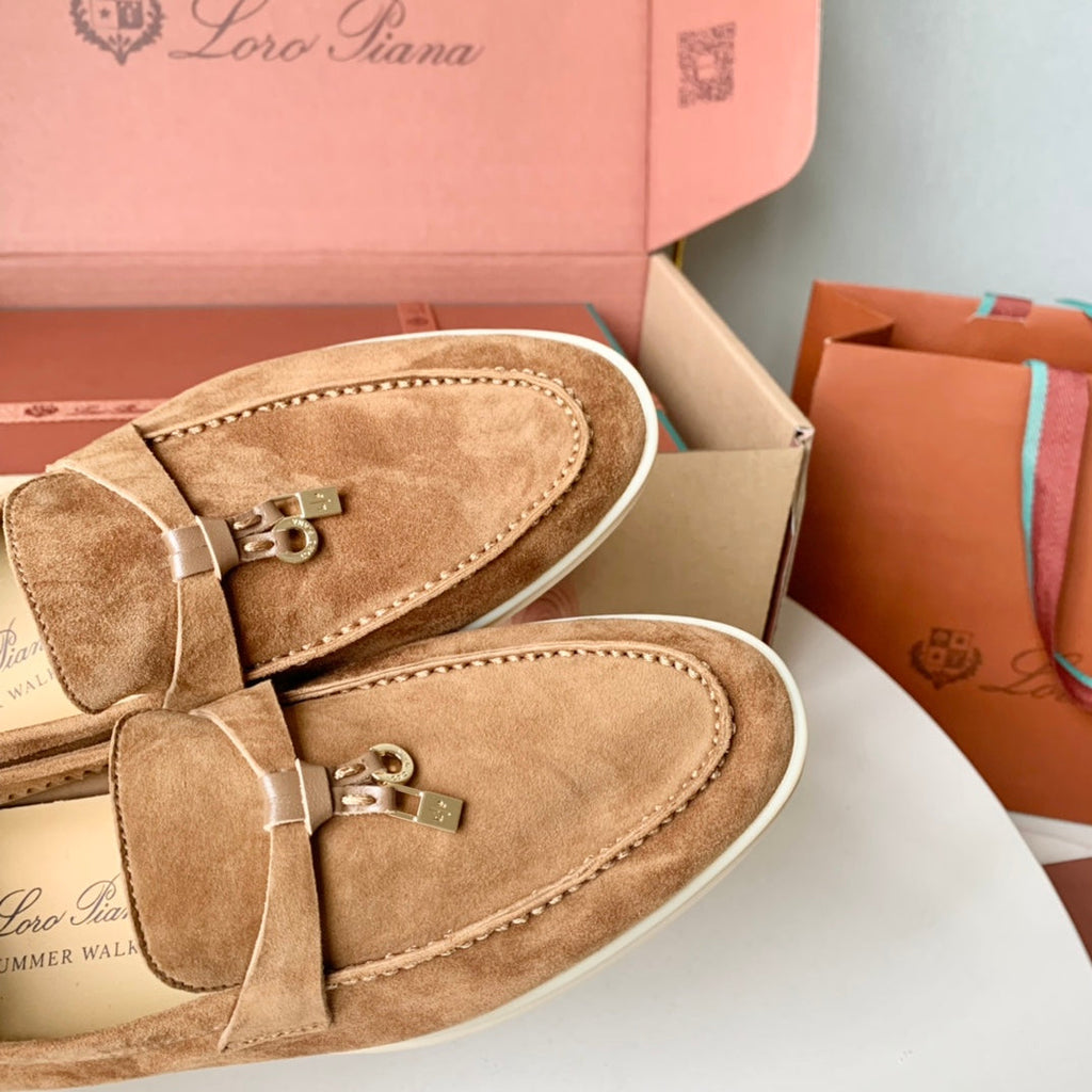 Loro Piana Camel Suede Summer Charms Walk Loafers