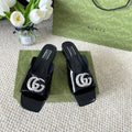 GG CRYSTAL SLIDES SANDAL BLACK CALFSKIN