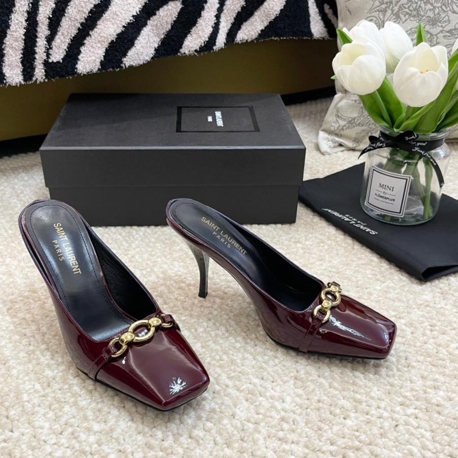 SL SQUARE TOE MULES WINE CALFSKIN