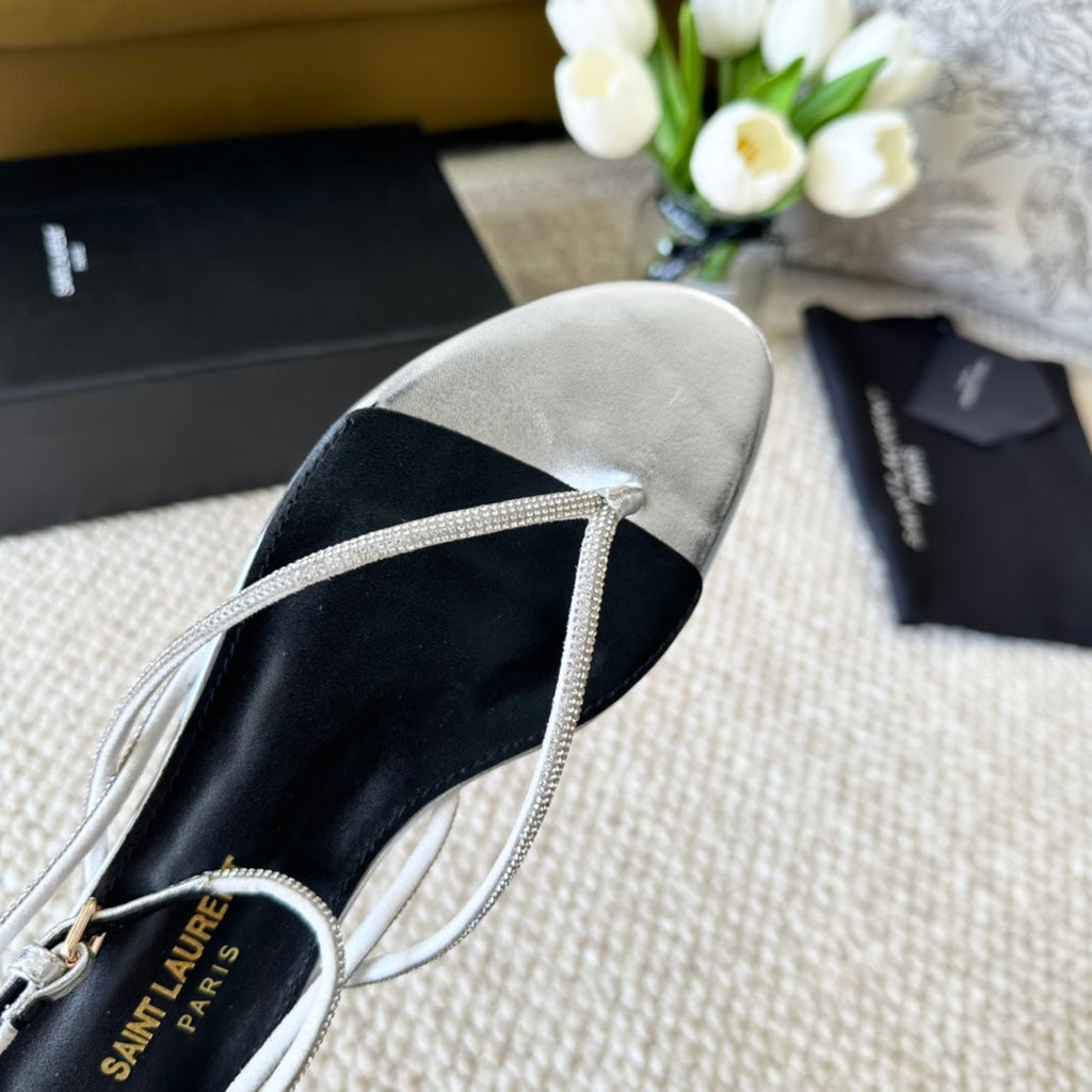 SL CRYSTAL FLAT SANDALS SILVER CALFSKIN