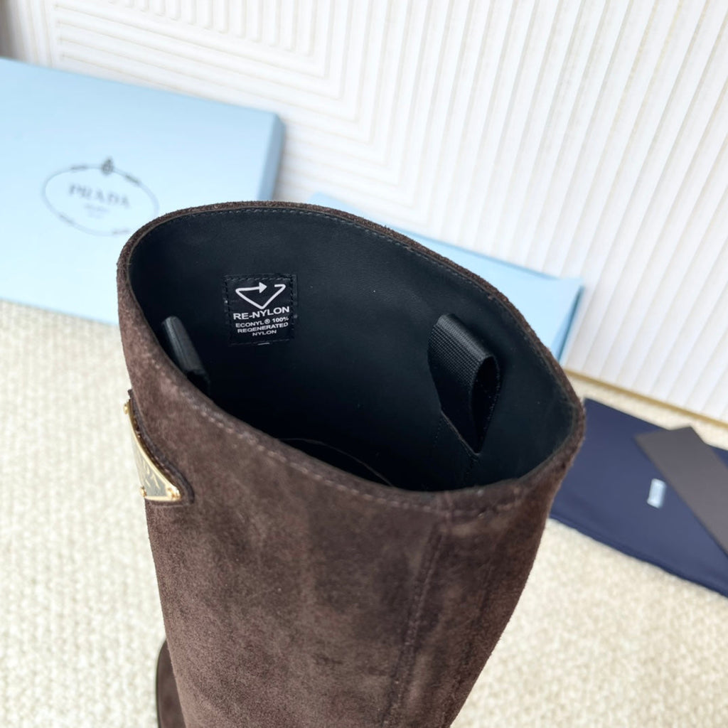 PRADA 25S HIGH-CUT BOOTS 55 MM IN DARK BROWN SUEDE