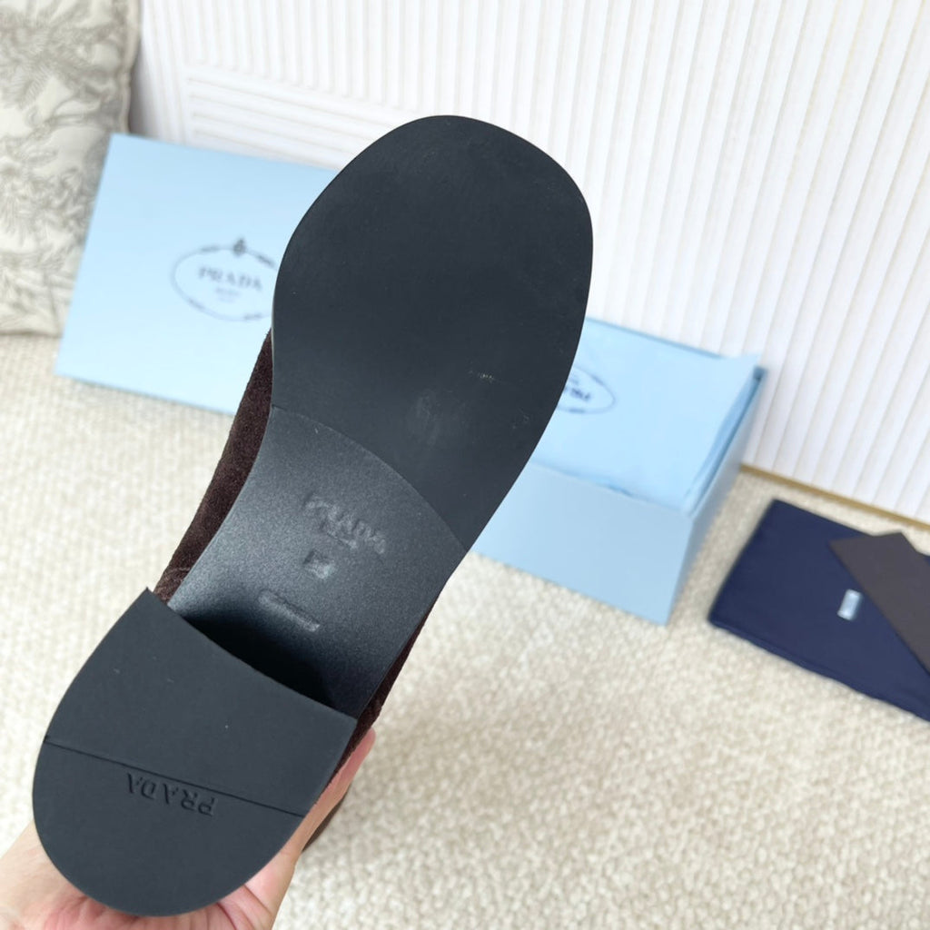 PRADA 25S HIGH-CUT BOOTS 55 MM IN DARK BROWN SUEDE