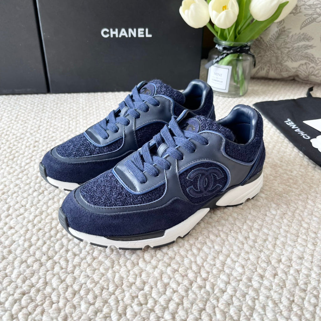 CC SNEAKER IN NAVY BLUE WOOL TWEED AND SUEDE