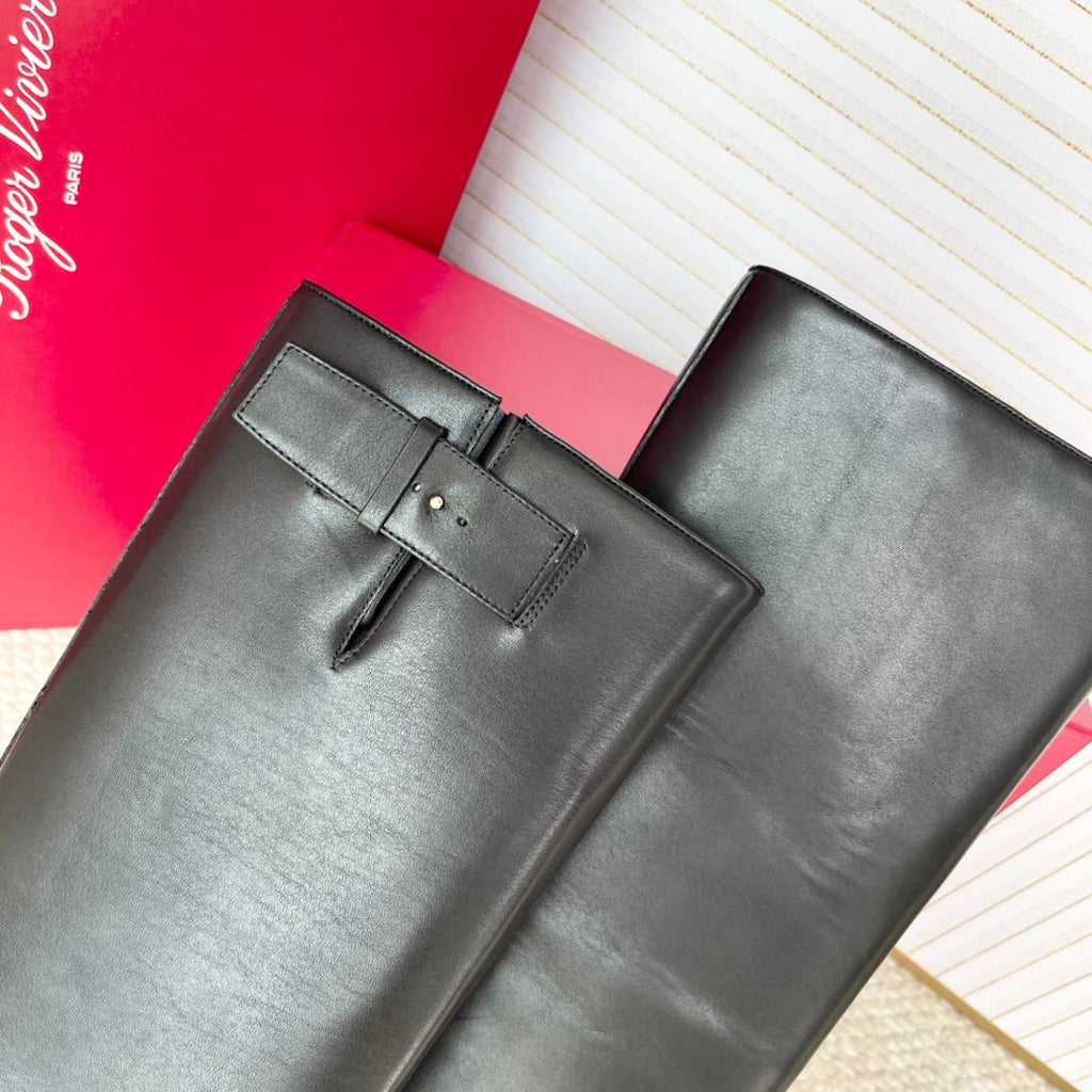 VIV' RANGERS HIGH BIKER IN BLACK CALFSKIN SILVER BUCKLE