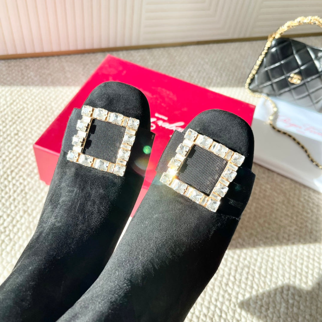 BELLE VIVIER ANKLE BOOTS IN BLACK SUEDE RHINESTONE BUCKLE