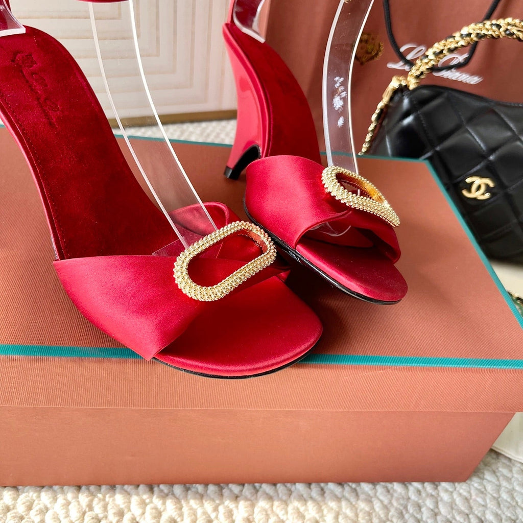 HIGH HEELS SANDALS 80 MM IN RED SATIN MIX SUEDUE