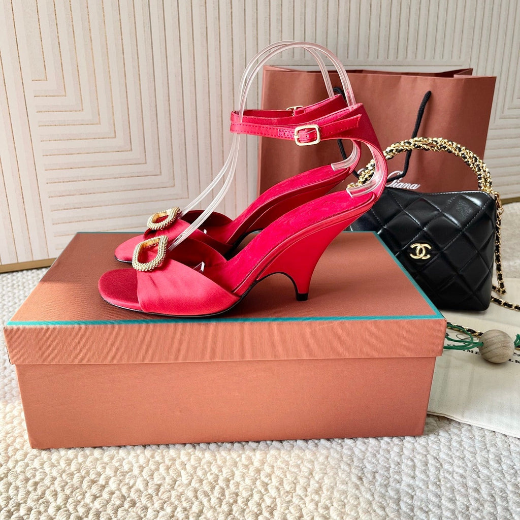 HIGH HEELS SANDALS 80 MM IN RED SATIN MIX SUEDUE