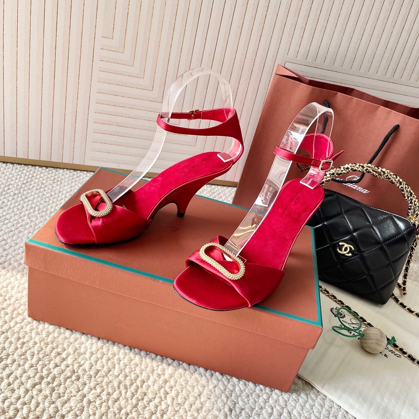 HIGH HEELS SANDALS 80 MM IN RED SATIN MIX SUEDUE