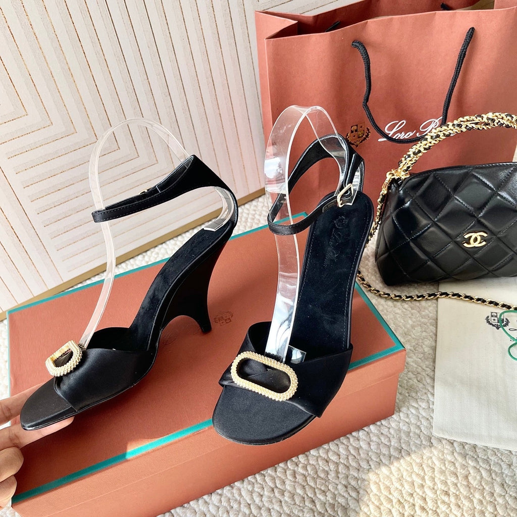 HIGH HEELS SANDALS 80 MM IN BLACK SATIN MIX SUEDUE