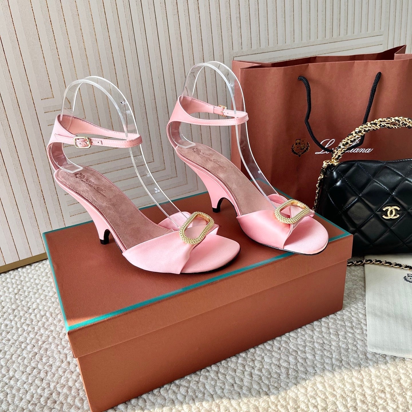 HIGH HEELS SANDALS 80 MM IN PASTEL PINK SATIN MIX SUEDE