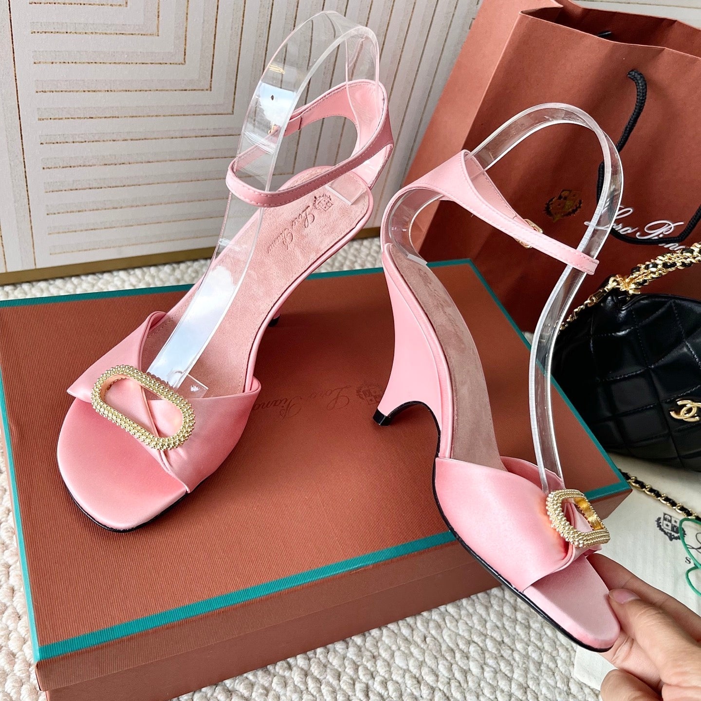 HIGH HEELS SANDALS 80 MM IN PASTEL PINK SATIN MIX SUEDUE