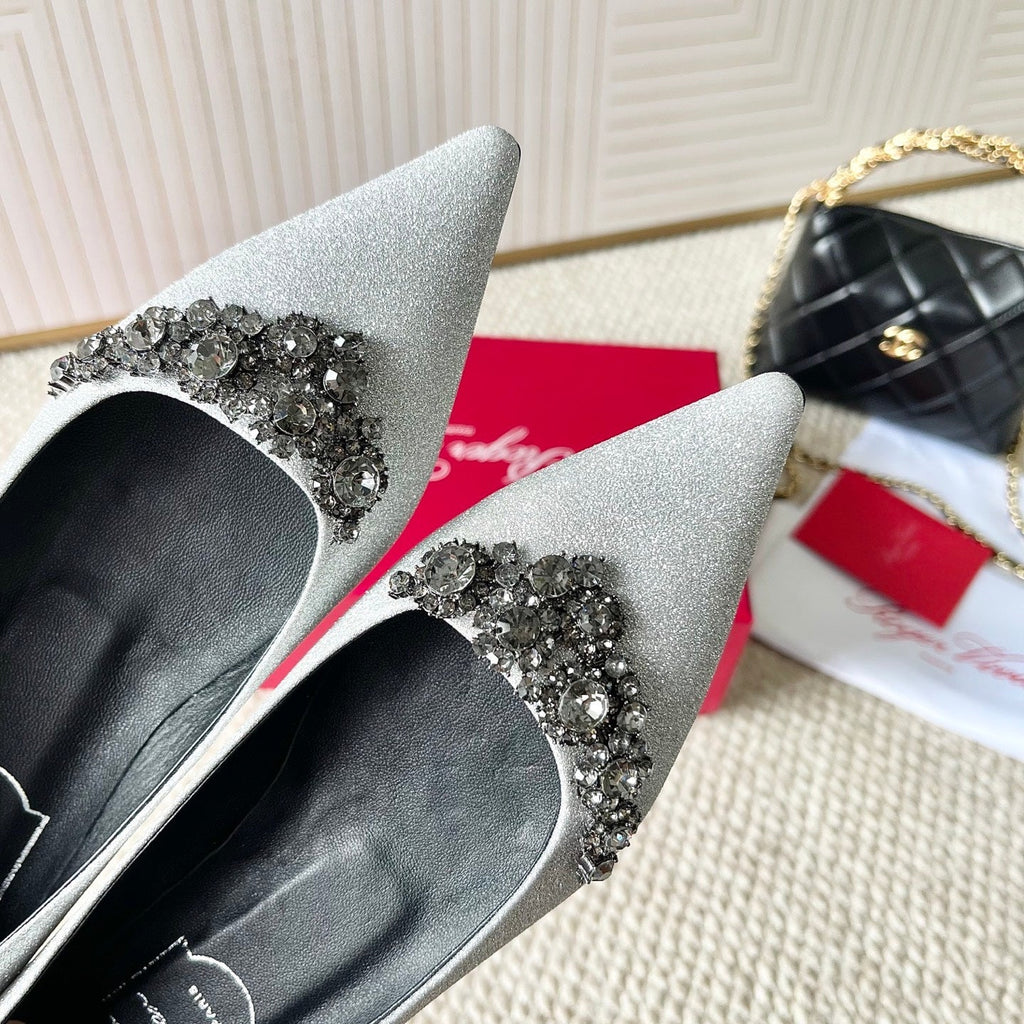 EFFLORESCENCE BALLERINAS IN SILVER GLITTER FABRIC