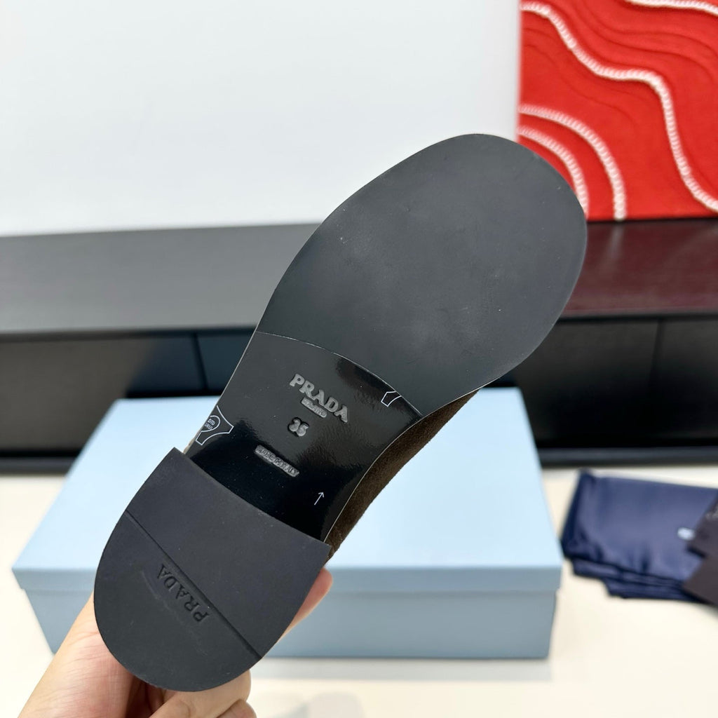 PRADA 25S HIGH-CUT BOOTS 55 MM IN EARTH BROWN SUEDE