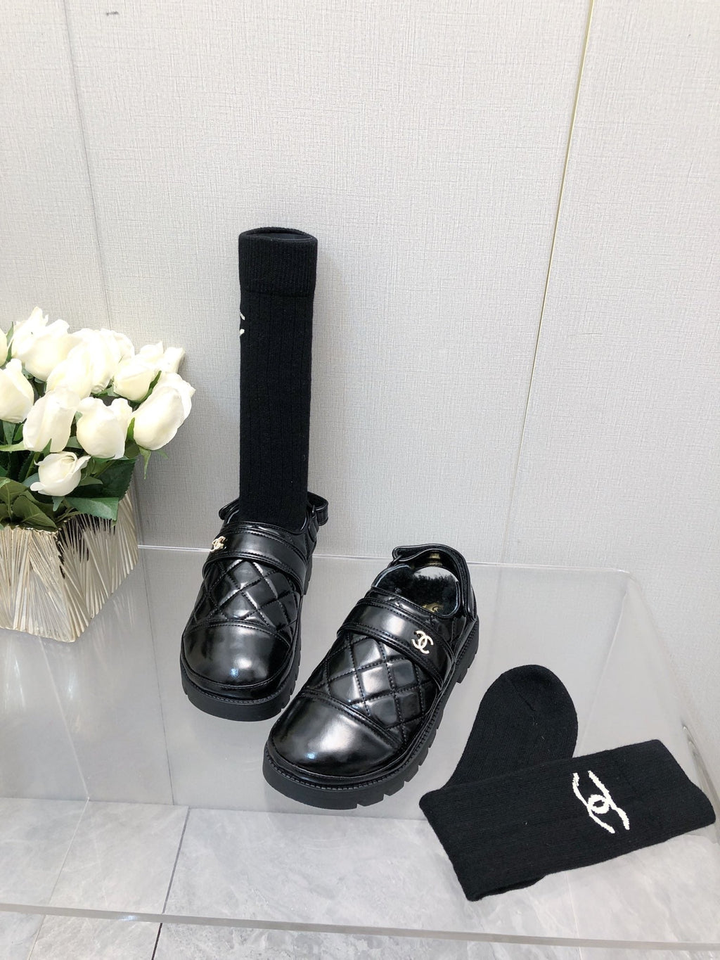 CHUNKY PLATFORM SHEARLING SLIPPER BLACK LAMBSKIN