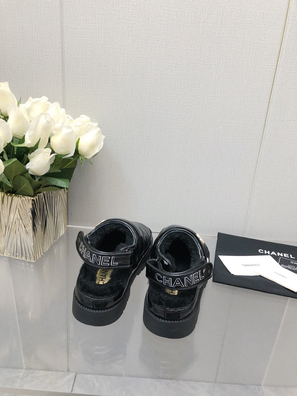 CHUNKY PLATFORM SHEARLING SLIPPER BLACK LAMBSKIN