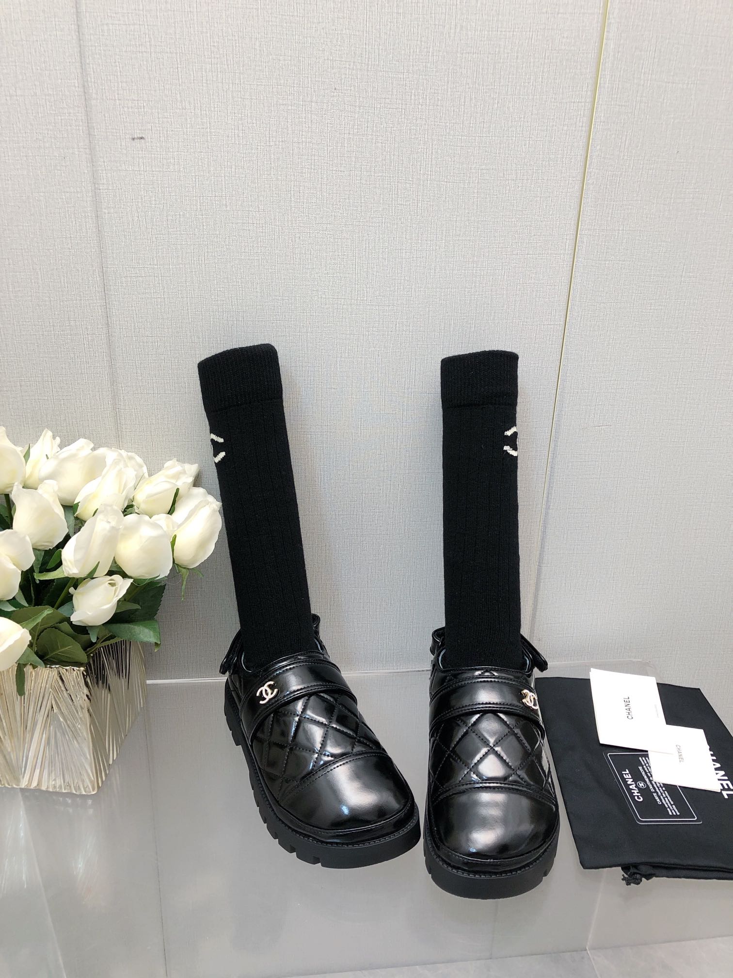 CHUNKY PLATFORM SHEARLING SLIPPER BLACK LAMBSKIN