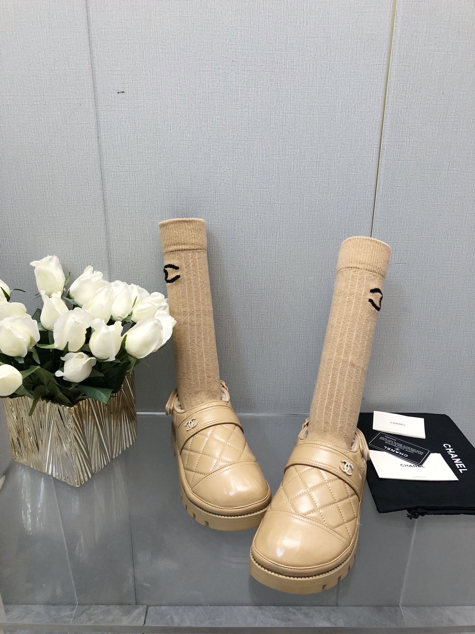 CHUNKY PLATFORM SHEARLING SLIPPER BEIGE CREAM LAMBSKIN