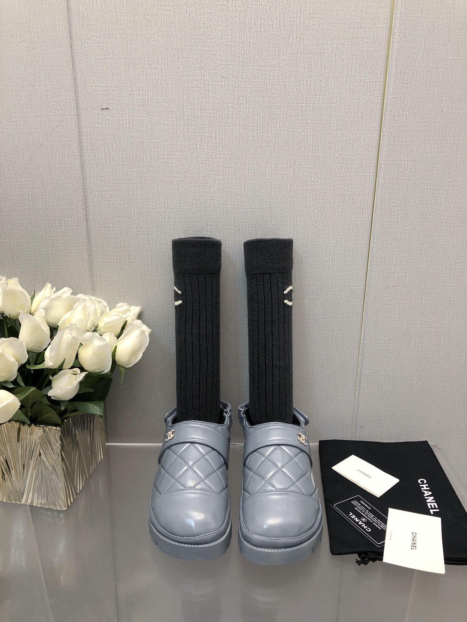 CHUNKY PLATFORM SHEARLING SLIPPER SAPHIRE BLUE LAMBSKIN