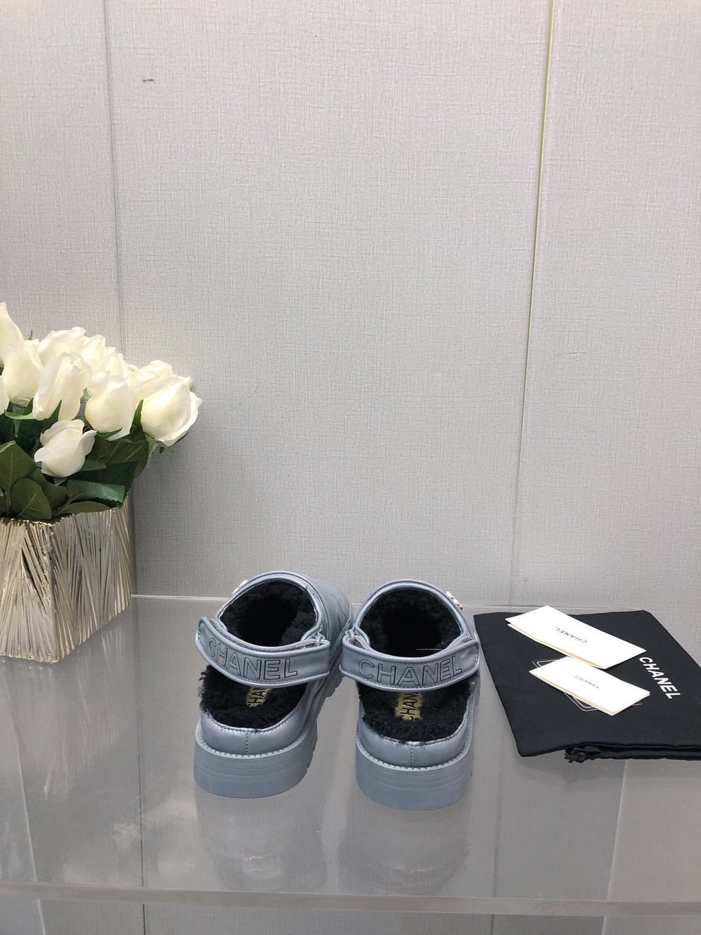 CHUNKY PLATFORM SHEARLING SLIPPER SAPHIRE BLUE LAMBSKIN