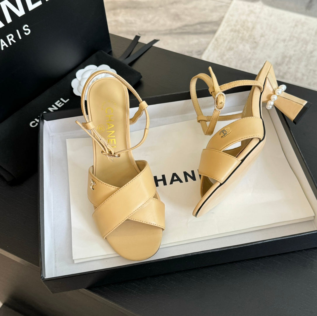 High Sandals Lambskin Yellow Cream