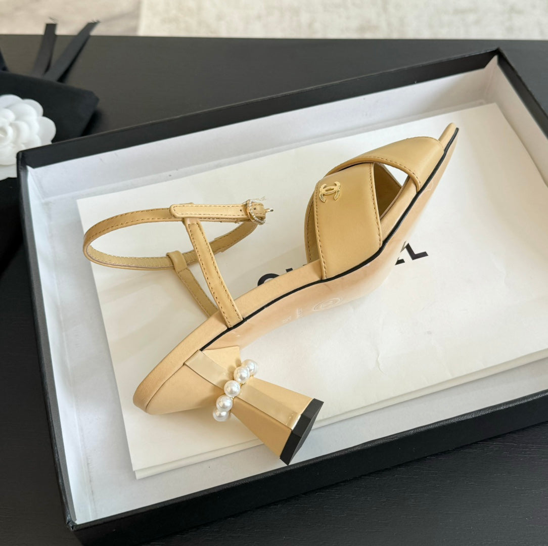 High Sandals Lambskin Yellow Cream