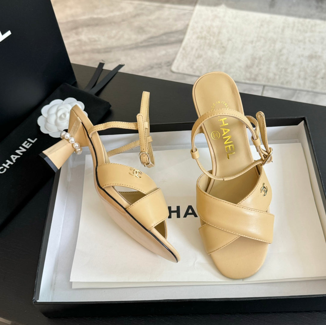 High Sandals Lambskin Yellow Cream
