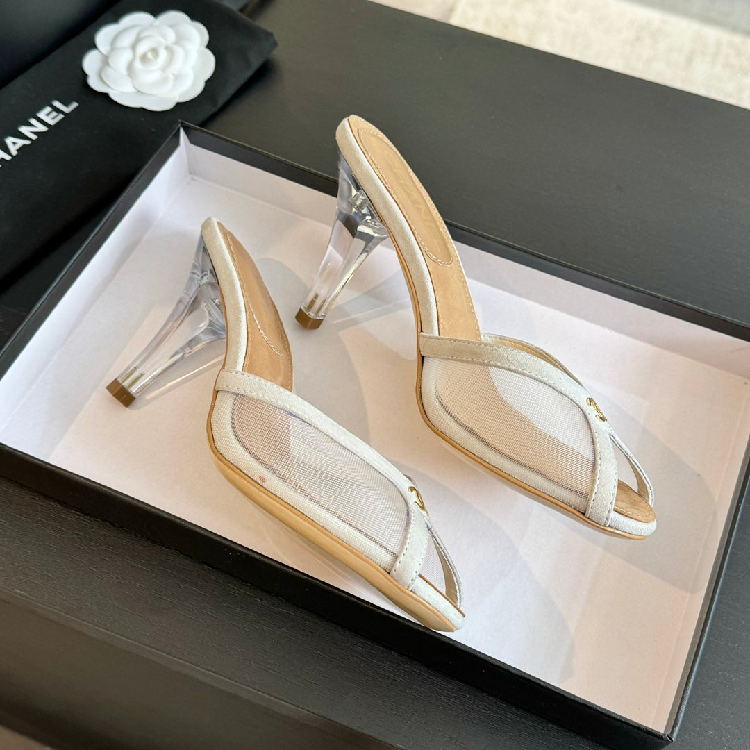 Double C High Heel White Lambskin