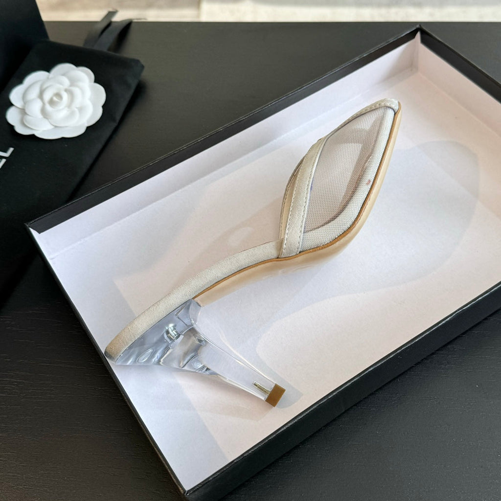 Double C High Heel White Lambskin